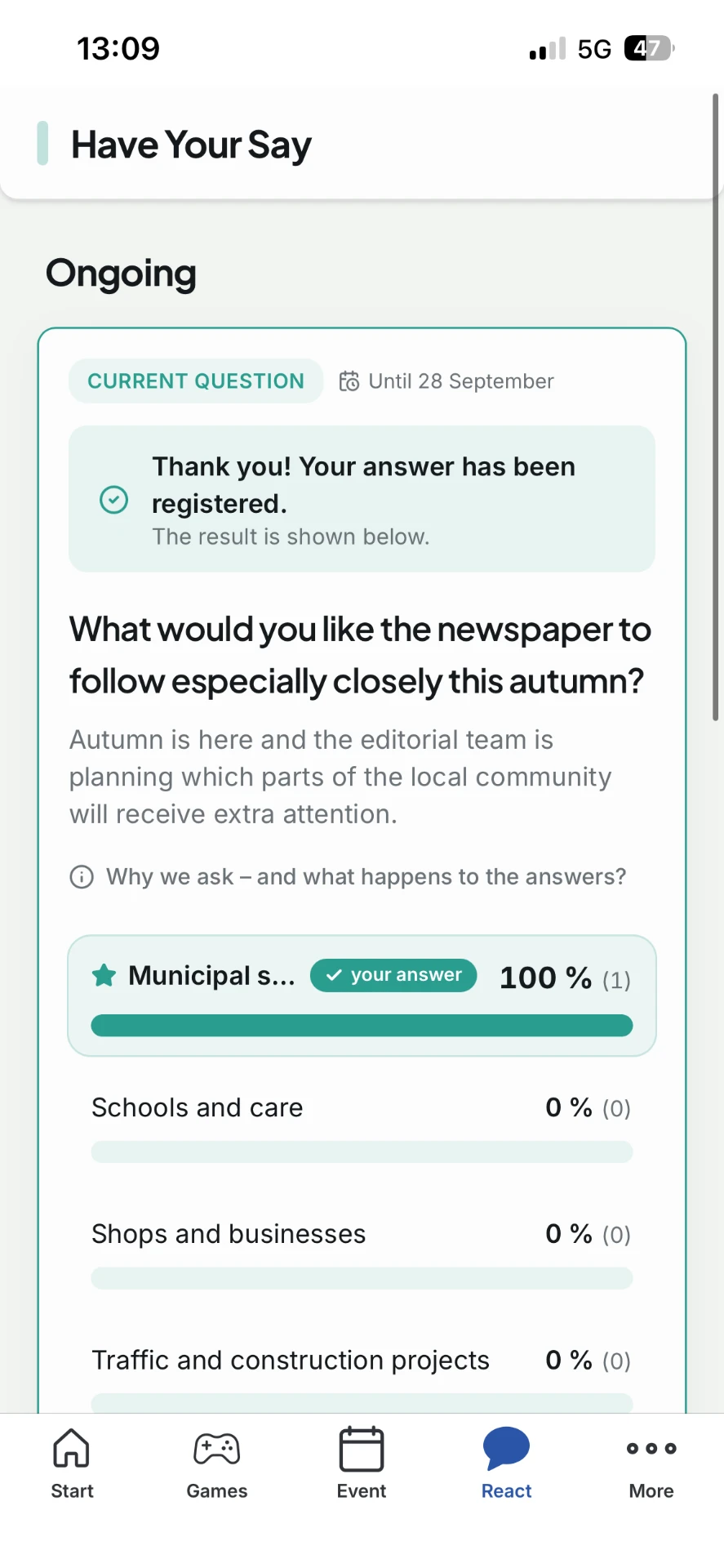 Poll with instant results